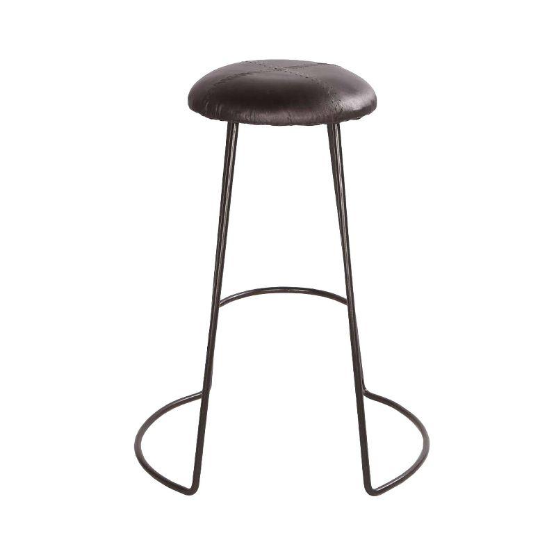 26" Modern Counter Height Barstool with Genuine Leather Upholstery and Metal Frame Black - The Urban Port: Sled Base, No Assembly Required