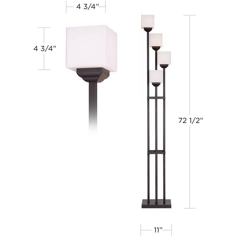 Franklin Iron Works Light Tree Rustic Torchiere Floor Lamp 72 1/2" Tall Bronze Iron 4-Light White Glass Shade Living Room Bedroom Office House Home