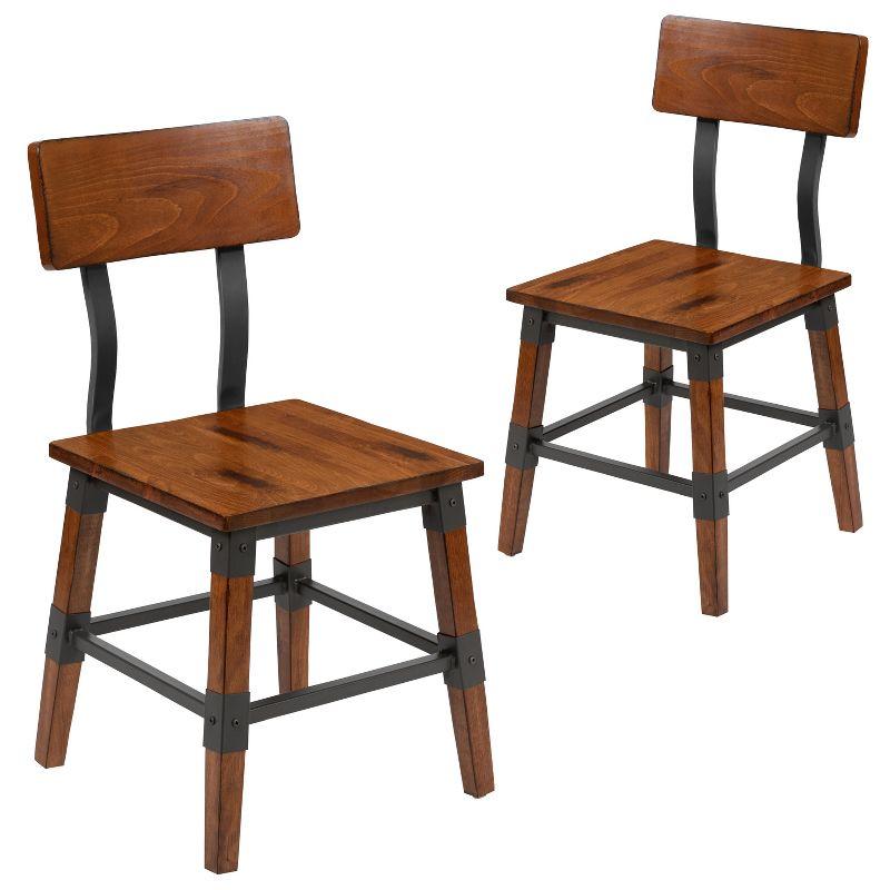 Rustic Antique Walnut Solid Beechwood Side Chair - Set of 2