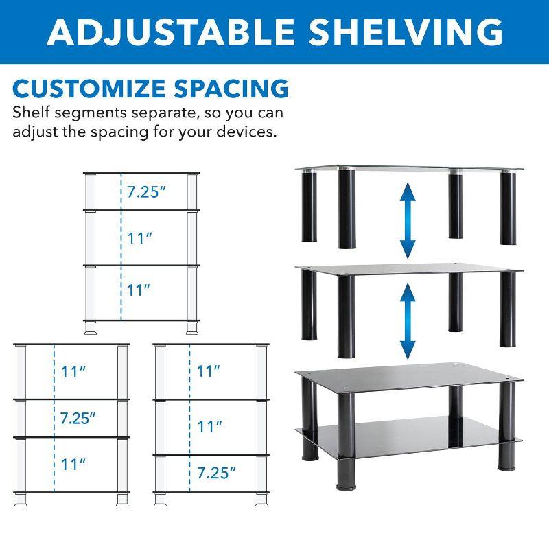 Mount-It! Tempered Glass AV Component Media Stand | Audio Tower & Media Center with 4 Shelves, Black