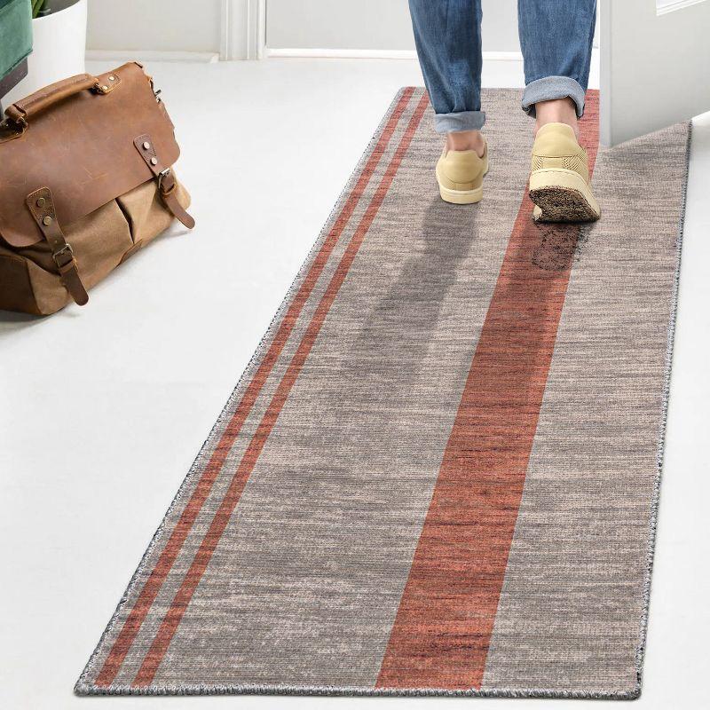 Raita Modern Distressed Stripe Machine-Washable Area Rug - JONATHAN Y