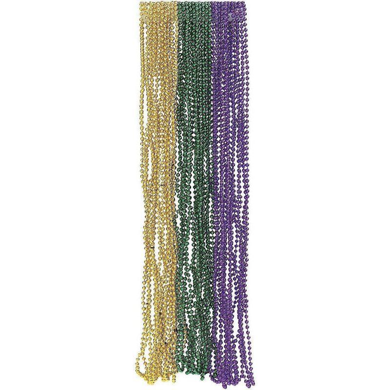 4E's Novelty 24 Pack Purple Green Gold Beads Necklaces, Mardi Gras Beads Bulk Party Supplies Festival Parade Throws Dress Up accessories