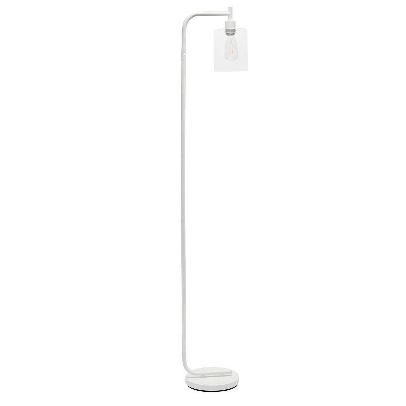 White Adjustable Iron Arc Floor Lamp with Glass Shade
