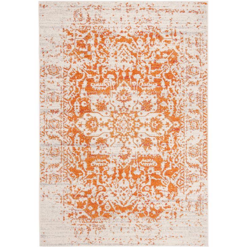 Ivory and Orange Rectangular Synthetic Area Rug