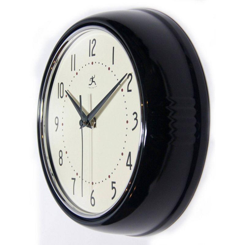 9.5" Black Retro Metal Wall Clock with White Face