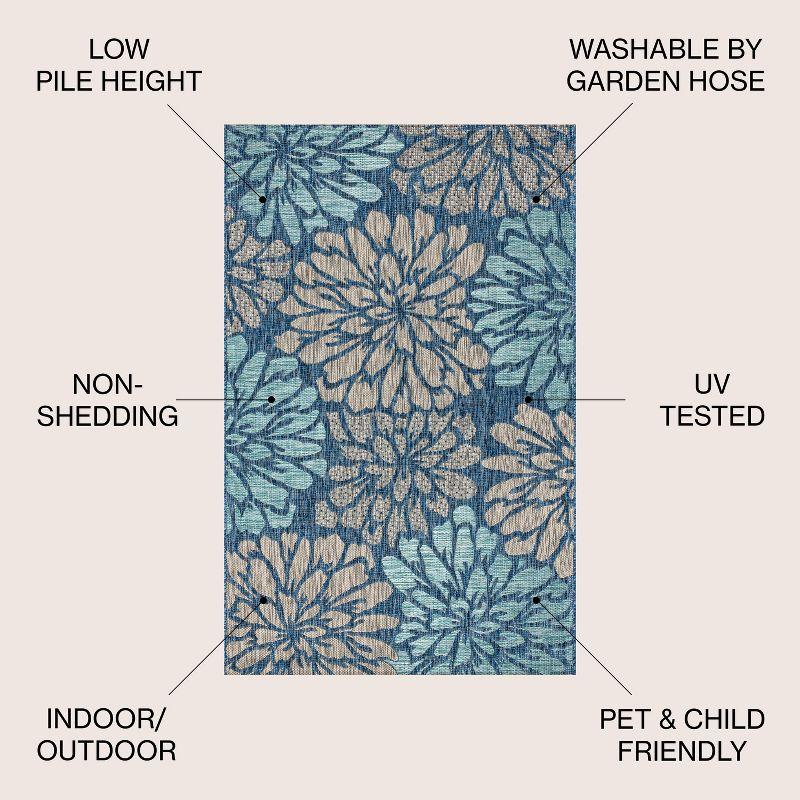 3'x5' Zinnia Modern Floral Textured Weave Indoor/Outdoor Area Rug, Navy/Aqua - JONATHAN Y