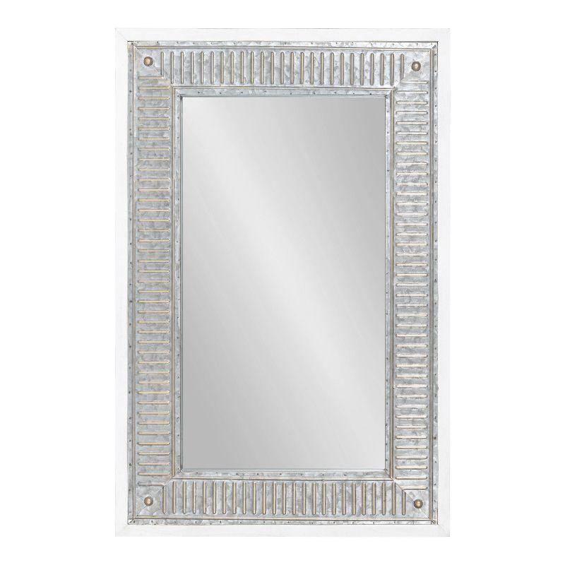 Deely 34.4" Rustic White Wooden Frame Wall Mirror with Galvanized Metal