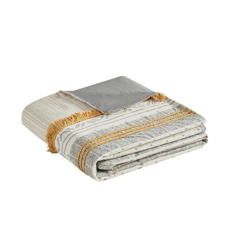 Ink+Ivy 3pc Full/Queen Cody Cotton Duvet Cover Set Yellow/Gray: Woven Stripe, Oeko-Tex Certified, Hidden Button Closure