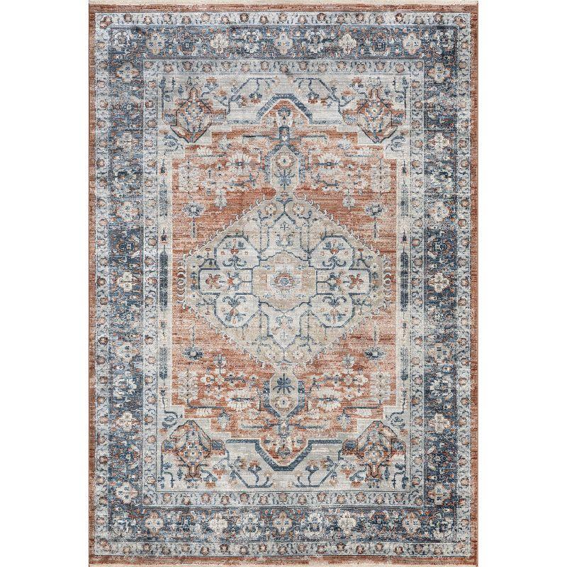 Nuloom Zara Medallion 3x5 Accent Indoor Area Rug for Living Room Bedroom Dining Room Entryway Kitchen, Rust/Blue