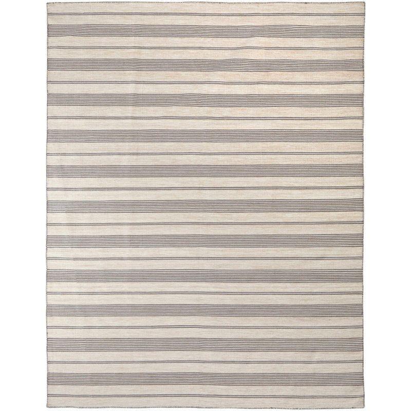 Gray and Ivory Striped Synthetic Indoor/Outdoor Area Rug