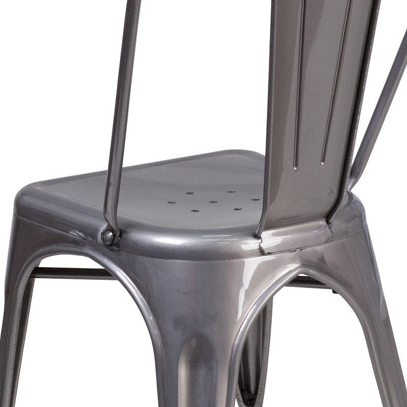 Silver Metal Armless Stackable Dining Chair