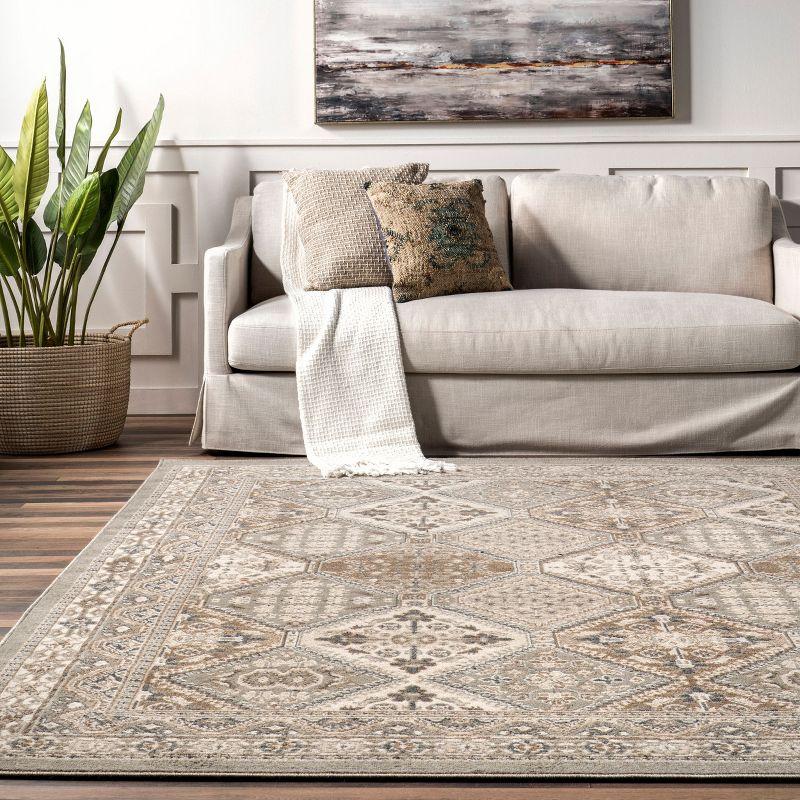 Nuloom 2x3 Becca Tiled Indoor Area Rug, Taupe, Faded Transitional Design, Stain Resistant, Bedroom, Living Room, Kitchen