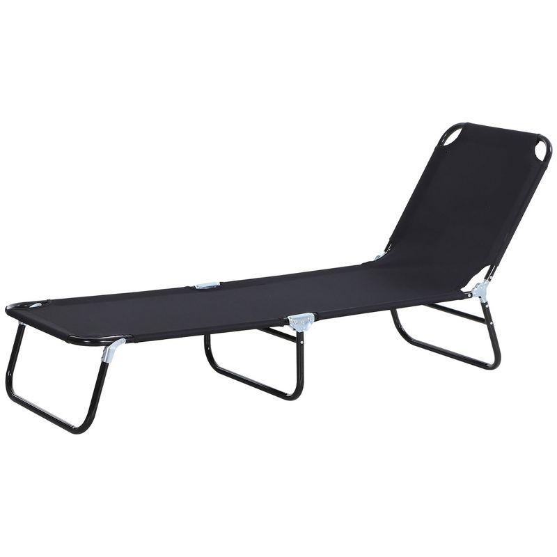 Beachside Bliss Black Oxford Foldable Chaise Lounge with 5-Position Backrest