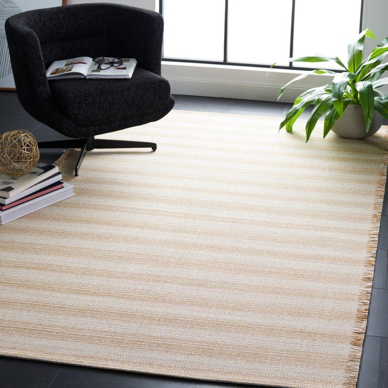 Ivory and Gold Flat Woven Striped Area Rug, 4' x 6'