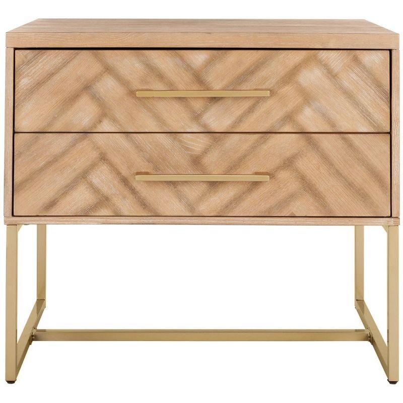Everly Quinn Stylish Brookelyne 30'' W Nightstand –Rustic Oak with Brass Leg & 2 Spacious Bedroom Storage Drawers