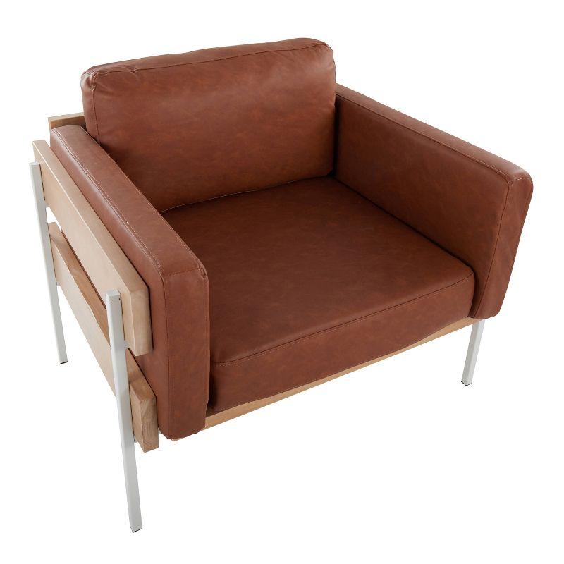 LumiSource Kari Accent Chair White/Natural/Camel: Faux Leather Upholstery, Metal Legs, Foam Fill, 250lb Capacity