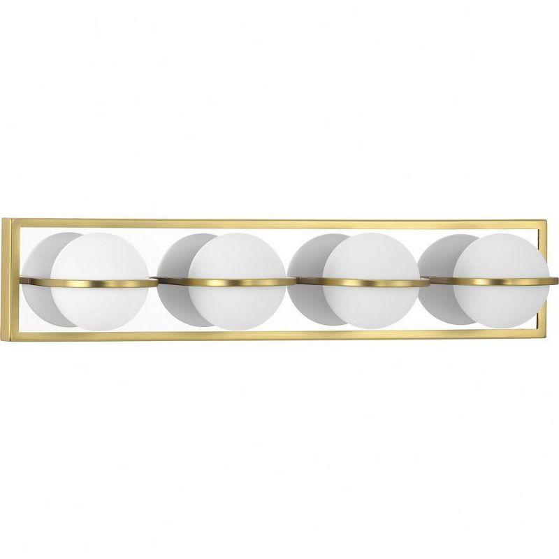 Progress Lighting Pearl 4-Light LED Modern Bath Vanity Light, Satin Brass, Opal Glass Shade