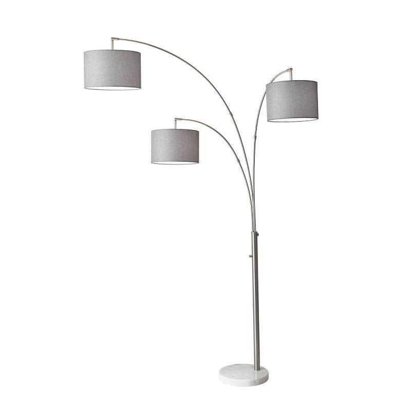 3-Arm Bowery Arc Lamp Brushed Steel - Adesso: Adjustable, Overhead Lighting with Marble Base
