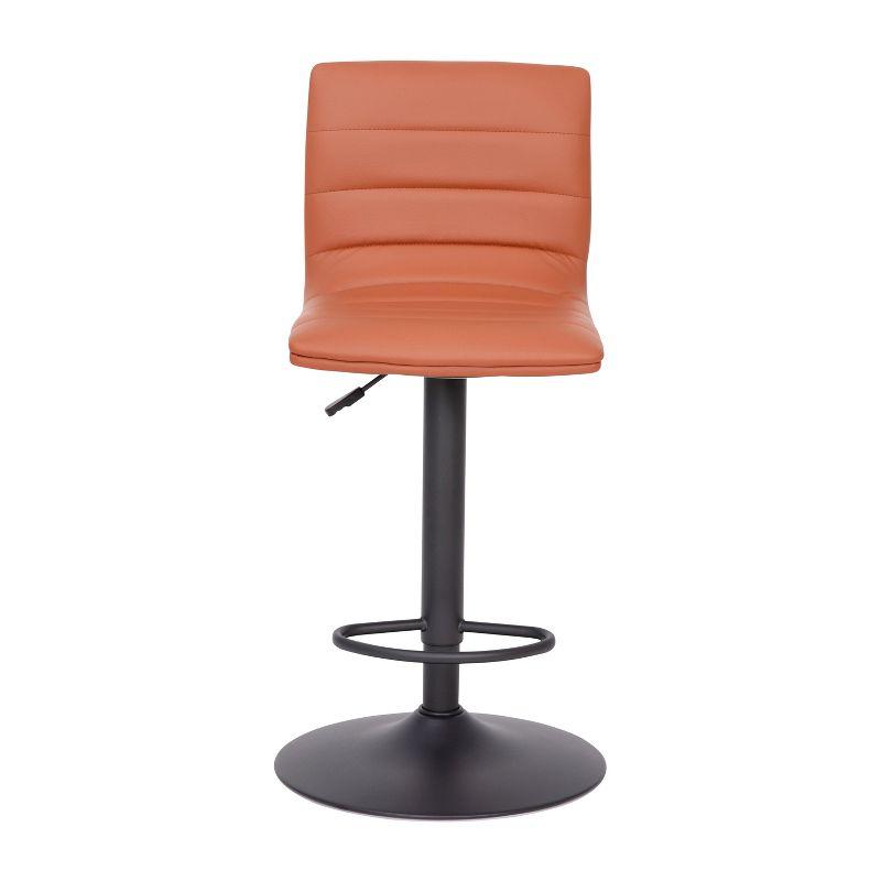 Flash Furniture Vincent Modern Cognac Vinyl Adjustable Bar Stool with Back, Counter Height Swivel Stool with Black Pedestal Base