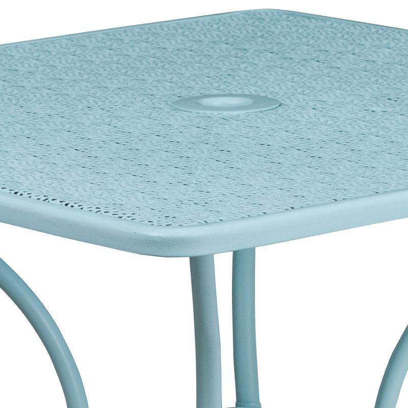 Flash Furniture Oia Commercial Grade 35.5" Square Sky Blue Indoor-Outdoor Steel Patio Table with Umbrella Hole