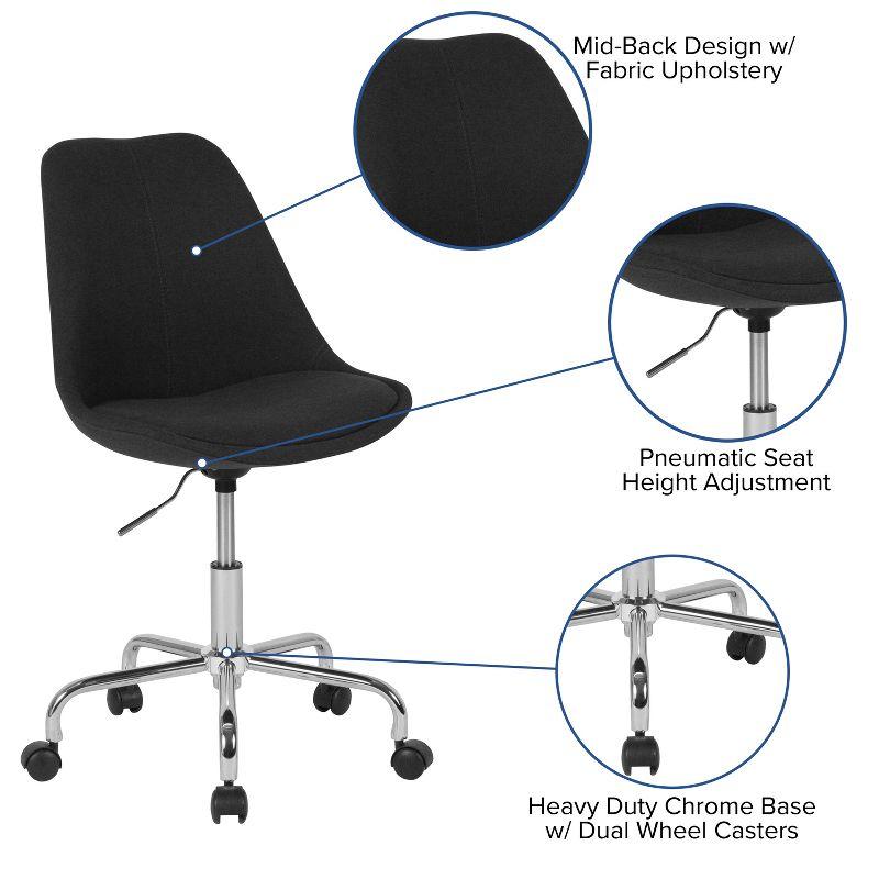 Black Fabric Mid-Back Swivel Office Chair with Chrome Base