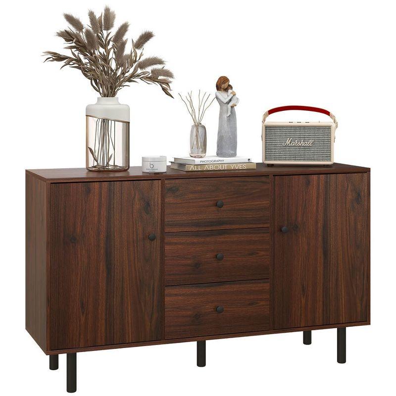 Latitude Run® HOMCOM Sideboard Buffet Cabinet, Kitchen Cabinet with 2 Cupboards, 3 Drawers and Adjustable Shelves, Coffee Bar Cabinet for Living Room, Entryway, Rustic Brown