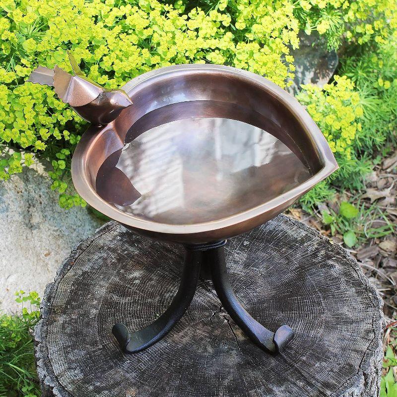 11.2" Heart Shaped Copper-Plated Birdbath Bowl with Weather-Resistant Wrought Iron Stand: ACHLA Designs, No Assembly Required