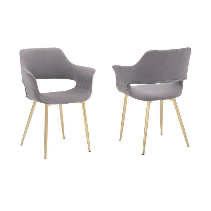 Gigi Velvet Metal Dining Room Chair Gray - Armen Living: Gold Legs, Ergonomic Back, Set of 2