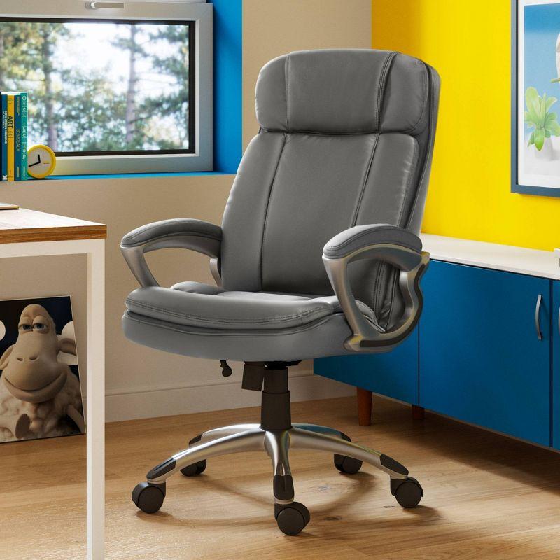 Gray High Back Leather Executive Swivel Office Chair