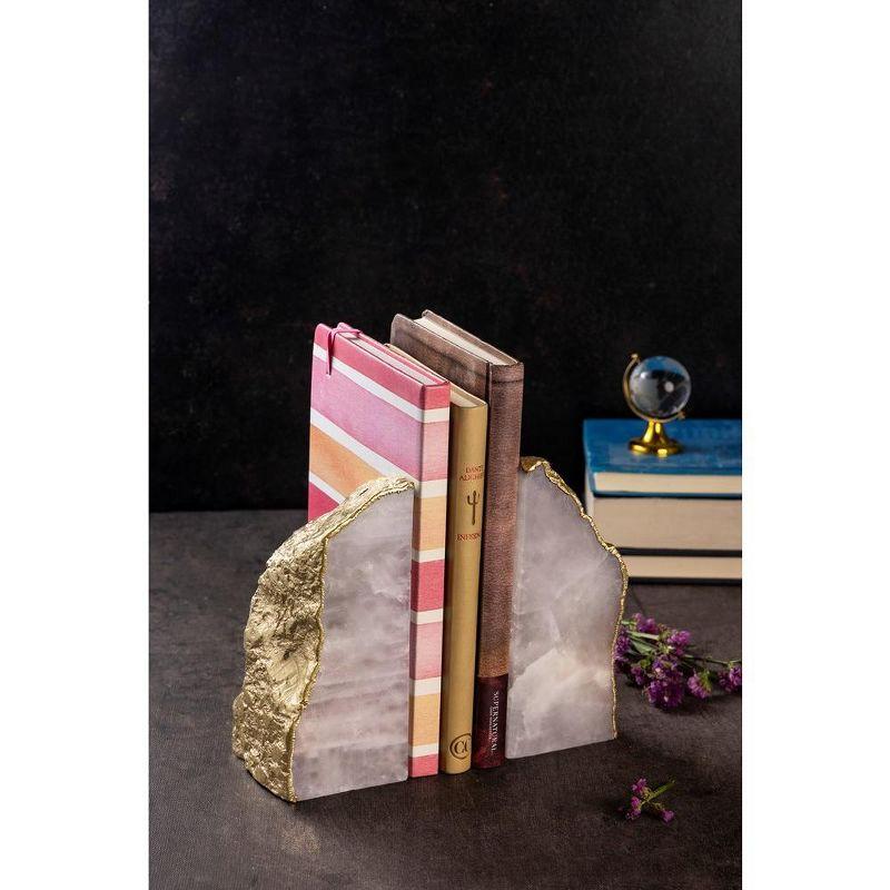 Elegant Rose Quartz and Gold Gilded Bookends, Set of 2