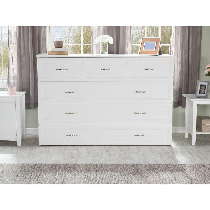 Queen Deerfield Murphy Bed Chest with Charging Station White - AFI: Space-Saving, Fold-Out Mattress, Elegant Design