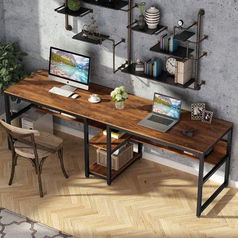 Tribesigns Double Desk with Bookshelf, 78.7" Computer Office Double Desk for Two Persons, Writing Desk Workstation with Shelf for Home Office