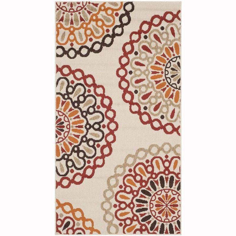 Cream and Red Geometric Indoor/Outdoor Area Rug