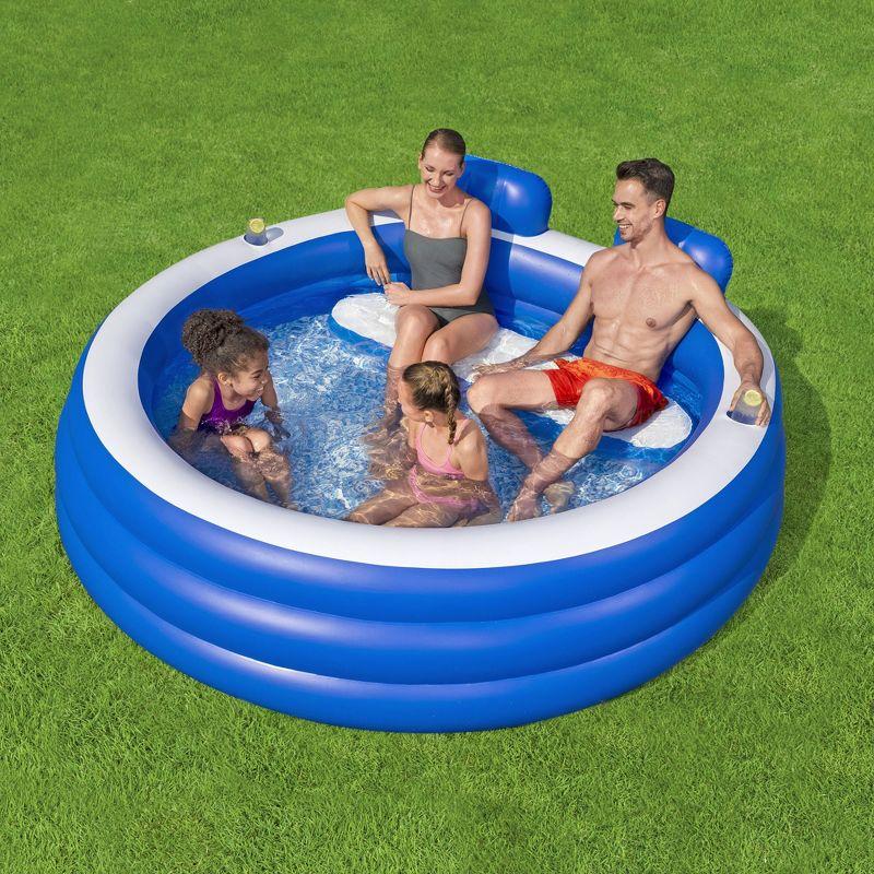 H2OGO! Splash Paradise Outdoor Inflatable Family Swimming Pool with Mosaic Print Floor, Headrests, and Cup Holders, Blue