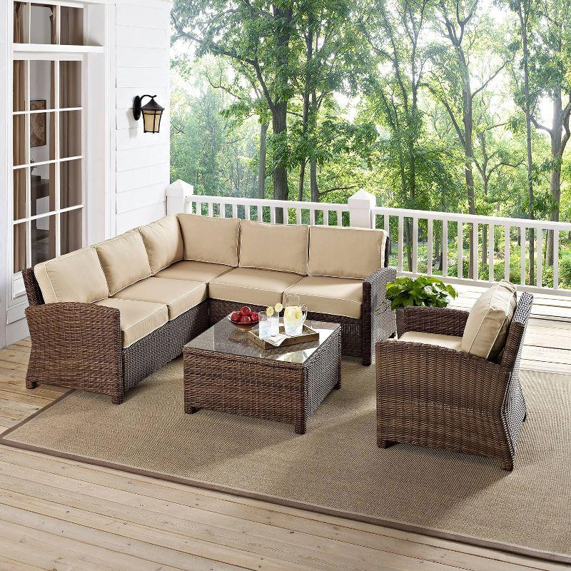 Bradenton 5pc Outdoor Wicker Sectional Set - Sand - Crosley: Steel Frame, UV-Resistant, Modular Design