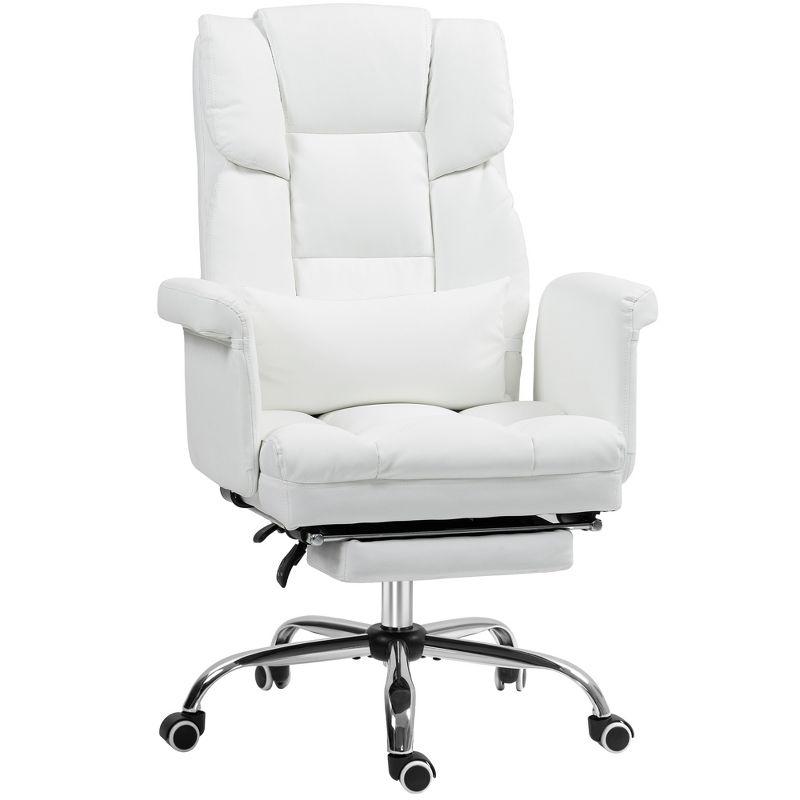 HOMCOM Executive Office Chair with Footrest and Lumbar Support, PU Leather Office Desk Chair, Ergonomic, Reclining and Swivel Chair, White