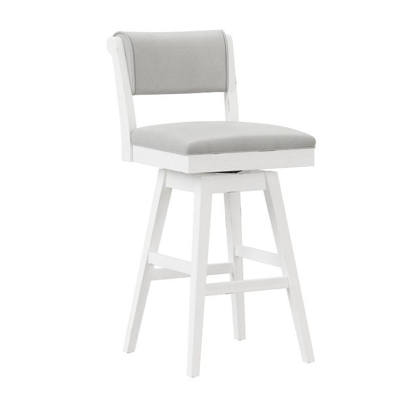 Sea White Wood Swivel Bar Stool with Fog Gray Upholstery