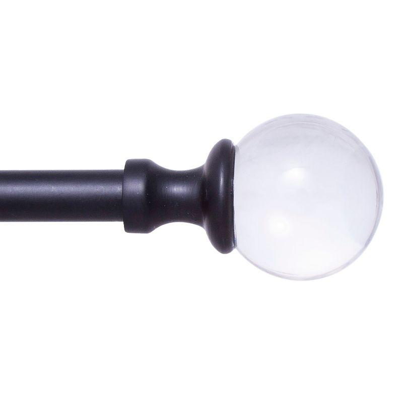 Matte Black Adjustable Curtain Rod with Clear Acrylic Ball Finials