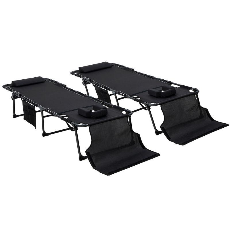 Black Mesh Folding Chaise Lounge Set with Reclining Backrest