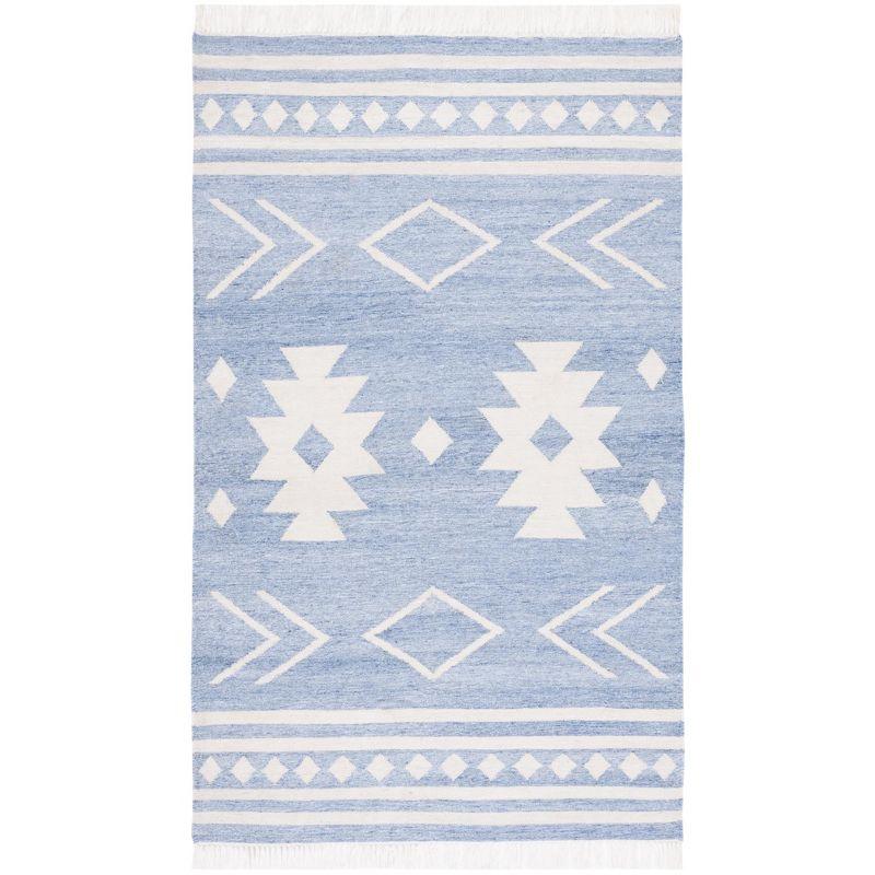 Kilim With Fringes KLM764 Flat weave Area Rug - Blue/Ivory - 5'x8' - Safavieh