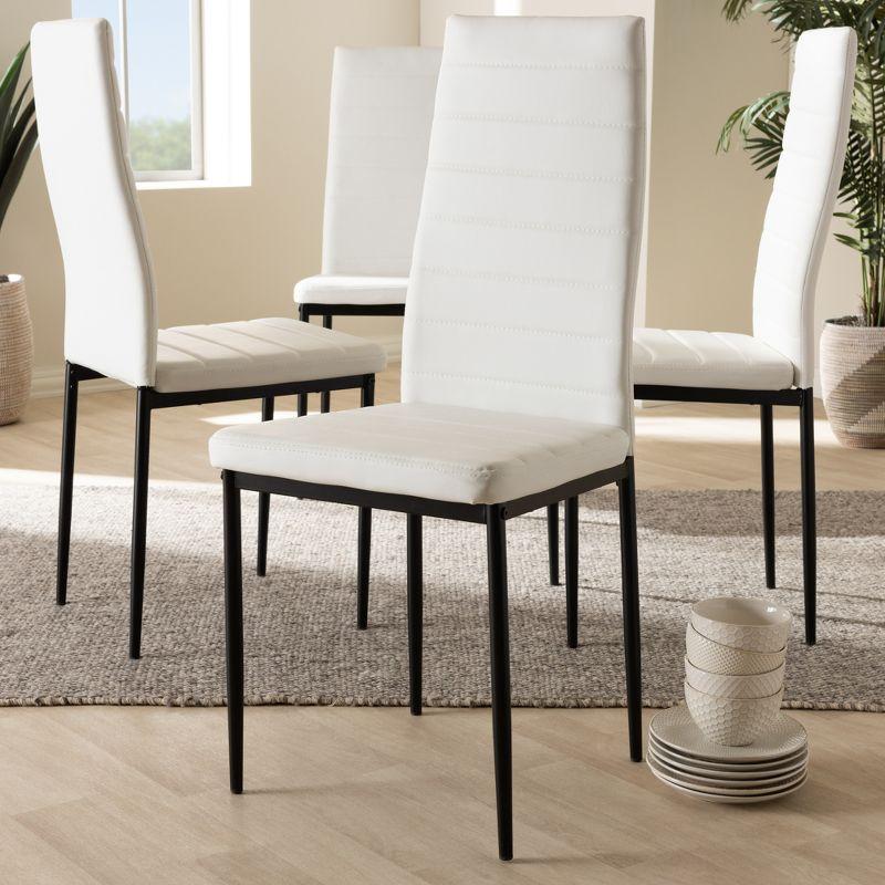 Set of 4 Sleek White Faux Leather Parsons Side Chairs with Metal Legs