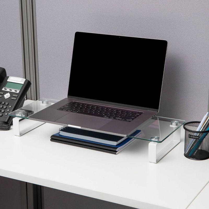Mind Reader Mind Reader Monitor Stand, Contemporary, Desktop Organizer, Laptop Riser, Office, Glass, 22"L x 8.25"W x 3"H, Clear