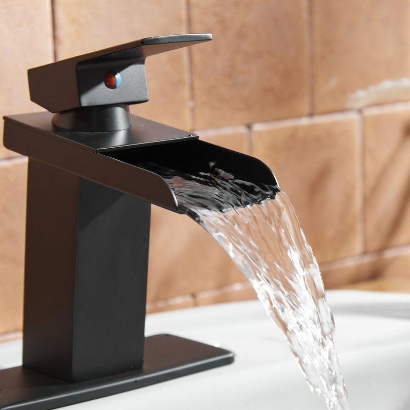 Matte Black Single-Handle Waterfall Bathroom Faucet with Drain Assembly