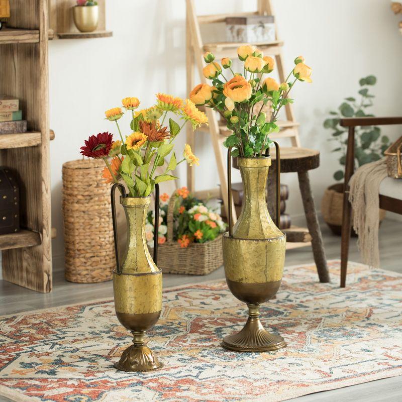 Uniquewise Decorative Antique Style 2 Handle Metal Jug Floor Vase for Entryway, Living Room or Dining Room Tall Elegant Home Decor Accent, Set of 2
