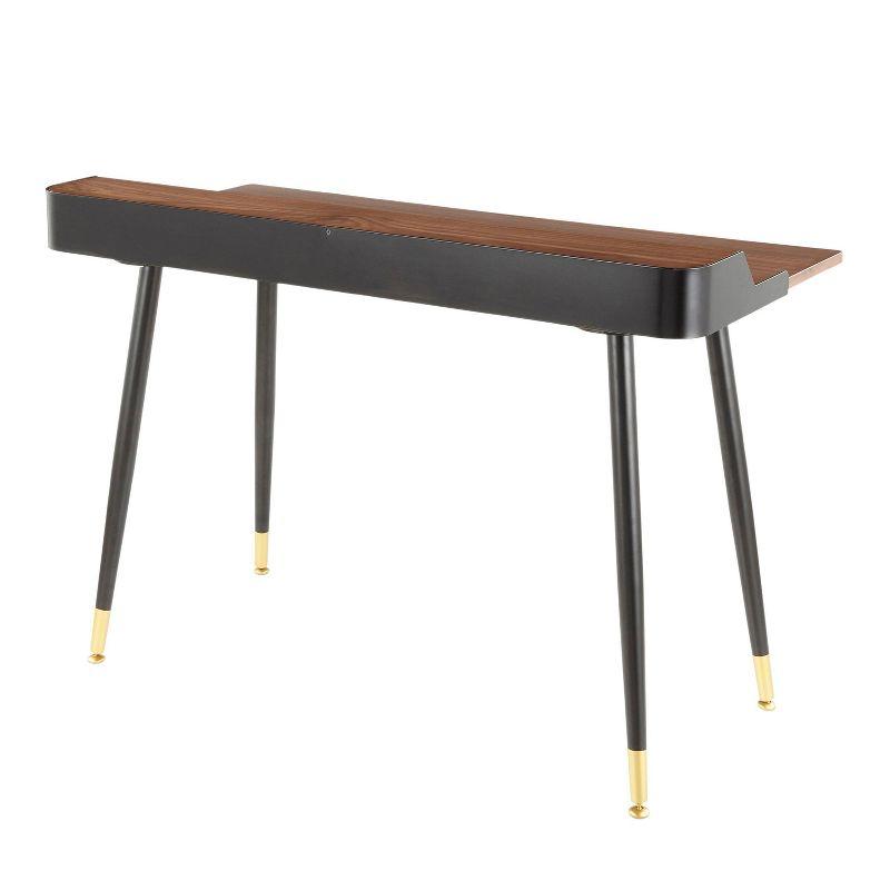 Harvey Mid-Century Modern Walnut Desk with Black and Gold Accents