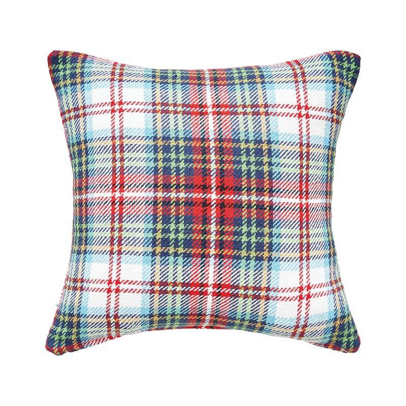 Morris Plaid Red and Blue Woven Throw Pillow