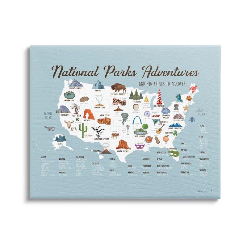 National Parks Adventures USA Map Canvas Wall Art for Kids