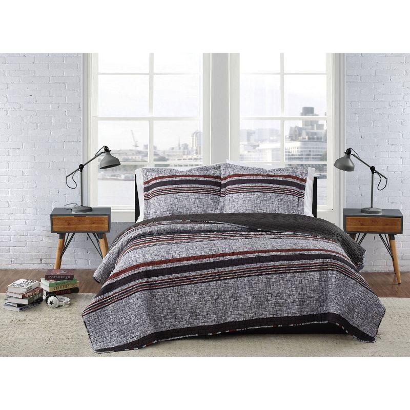 Black and Gray Reversible Microfiber Twin Quilt Set