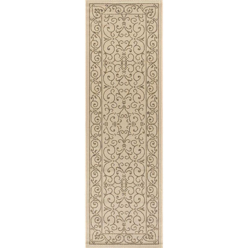 2' X 10' Charleston Vintage Filigree Textured Weave Indoor/Outdoor Runner Rug, Beige/Brown - JONATHAN Y