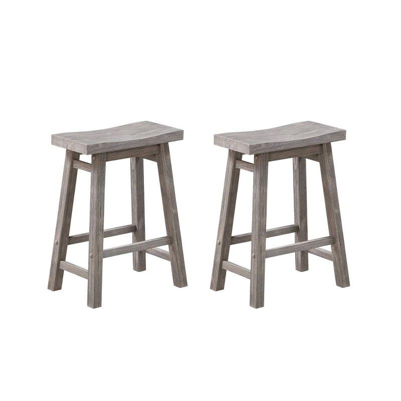 Rustic Acacia Wood Saddle Backless Counter Stools, Storm Gray - Set of 2